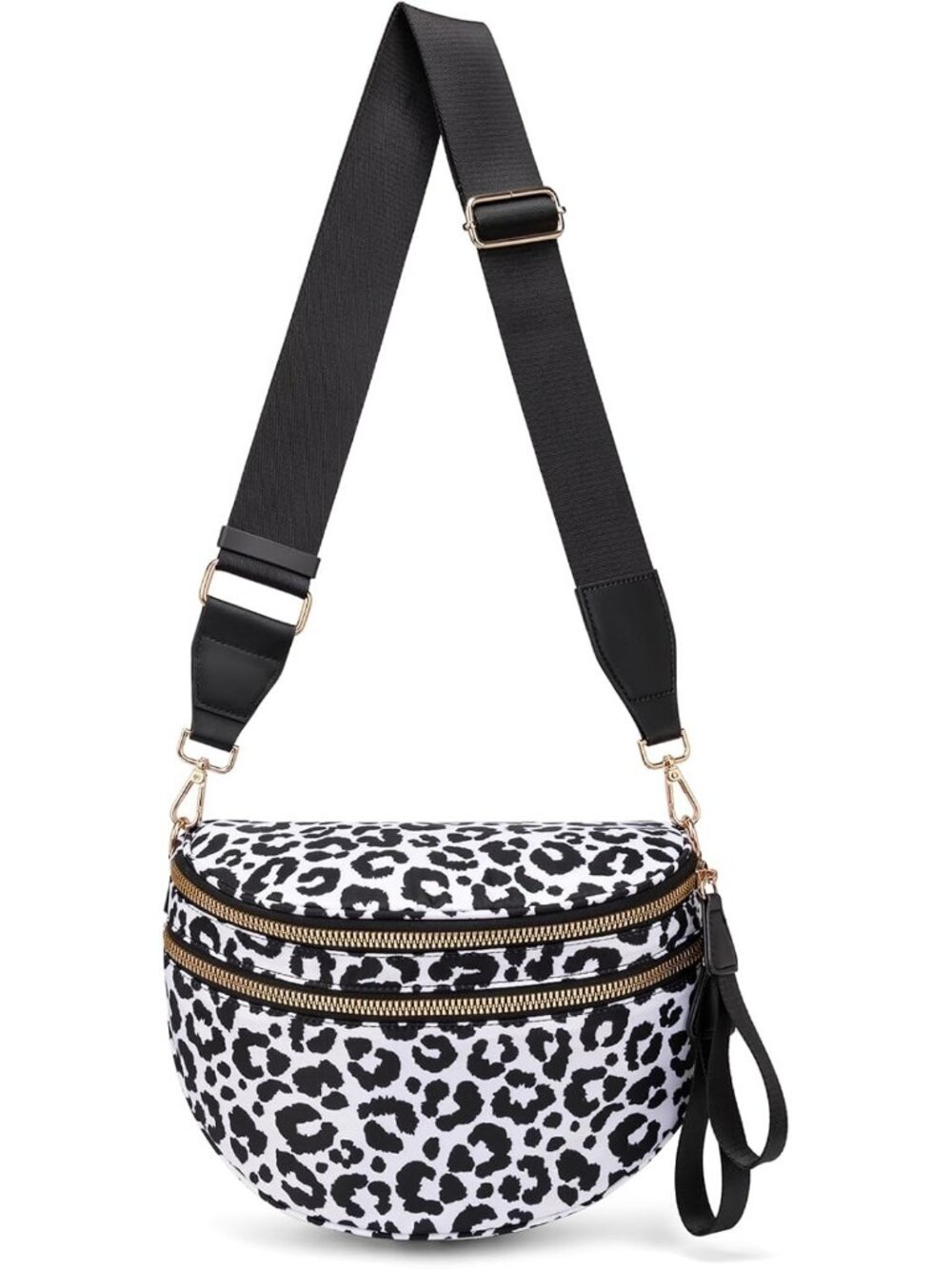 Women Black White Pure Color Checkered Nylon Fanny Pack Travel Crossbody Bag